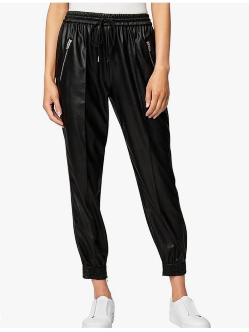 Blank NYC Black Faux-Leather Track Joggers
